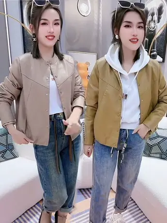 皮衣外套女短款春秋季宽松显瘦女士2023年新款纯色时尚pu皮夹克潮图片