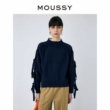 MOUSSY 淑女风蝴蝶结系带宽松圆领通勤针织衫女010GSS70-0060商品大图