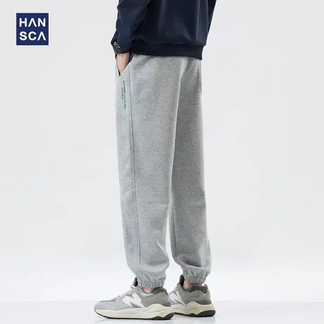清仓特卖hansca花灰粉浆印花休闲卫裤男2024年秋季新款针织长裤子图片