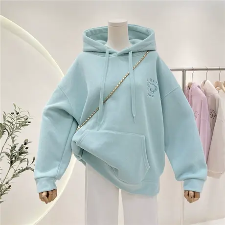 加绒加厚设计感小众连帽卫衣女ins风刺绣卡通图案宽松帽衫外套潮商品大图