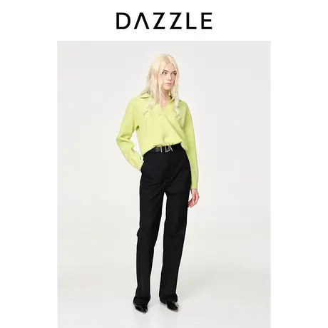 DAZZLE地素奥莱23春装新款黑色精纺羊毛简约通勤直筒休闲西装裤图片