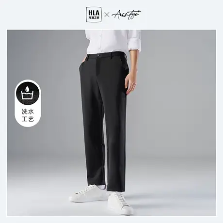 HLA/海澜之家水洗工艺休闲裤秋冬季新品刺绣修身中腰微弹裤子男士图片