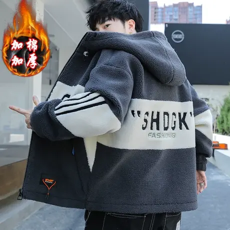 羊羔毛绒外套男士秋冬2023新款休闲潮流颗粒绒夹克男装加厚上衣服商品大图