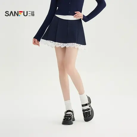 三福短裙2025秋季甜美蕾丝拼接设计A字半裙裙子女装509052图片