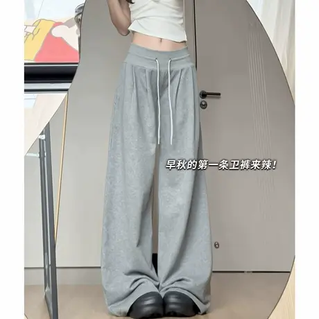 灰色运动裤女2025秋季新款低腰宽松抽绳松弛感直筒小个子阔腿卫裤商品大图