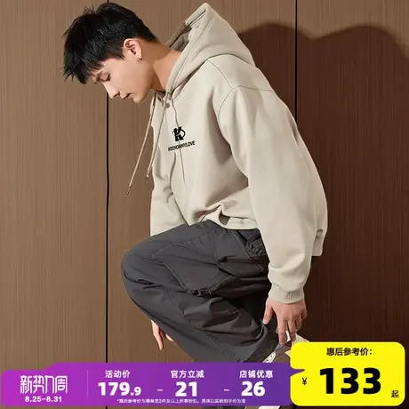 唐狮2024春秋季新款连帽卫衣男宽松休闲美式简约套头帽衫外套潮牌商品大图