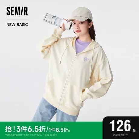 森马外套女中长款连帽上衣简约百搭秋季宽松绣花夹克女生休闲慵懒图片