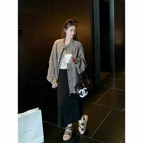 爵莱菲大码2025年春季新款高级感宽松休闲风衣女中长款英伦风外套图片