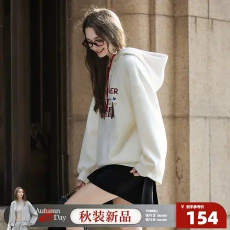 唐狮2025春秋季连帽套头卫衣女小狗印花黑色时尚百搭可爱风初秋商品大图