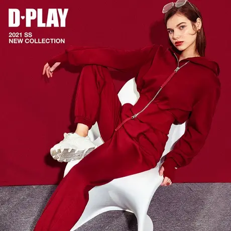 DPLAY德帕拉新款酒红色洋气时尚短款卫衣潮ins秋新闺蜜装商品大图