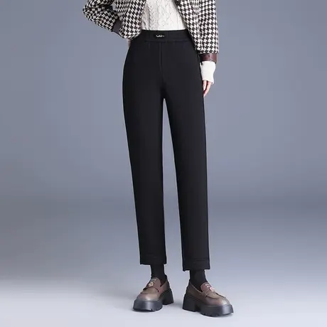 九分休闲裤女秋冬薄绒小个子显瘦哈伦裤2023新款松紧腰小脚萝卜裤商品大图