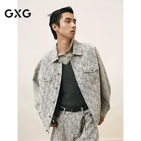 GXG男装 新年系列满身提花蛇纹工字扣时尚翻领夹克外套25年春新品图片