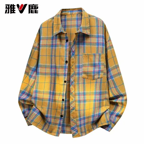 雅鹿2026春季新款宽松情侣款长袖格子衬衫潮牌叠穿舒适衬衣外套男图片