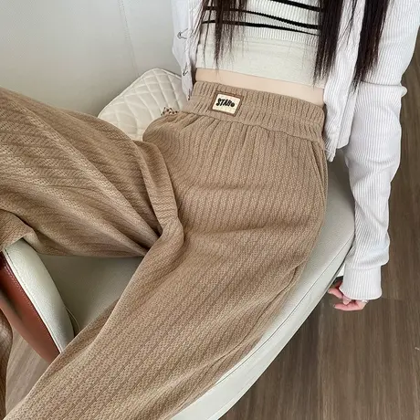 灯芯绒麦穗纹针织阔腿裤女秋冬季2023新款高腰显瘦宽松垂感拖地裤商品大图