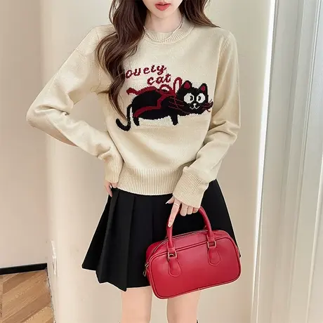 唐狮秋冬毛衣女趣味小动物图案圆领套头春秋可外穿高级感上衣tu图片