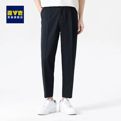 雅鹿休闲裤男士2023春夏季新款高级垂感九分裤小西装裤黑色直筒裤商品大图