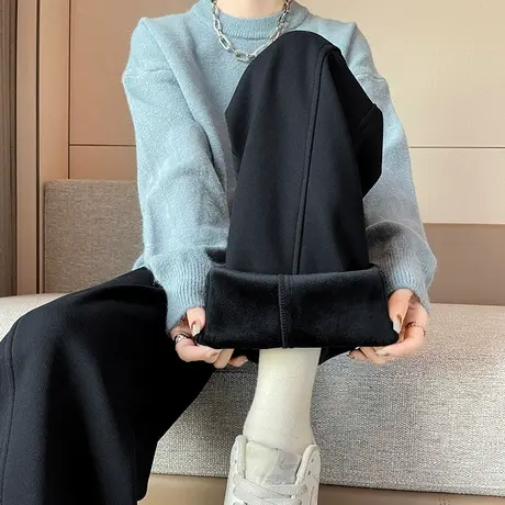 黑色香蕉裤女冬季加绒2023新款高腰运动卫裤小个子休闲窄版阔腿裤图片
