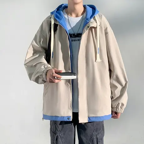 NASA假两件休闲外套男士春秋季棒球服潮牌冲锋衣百搭夹克连帽棉衣商品大图