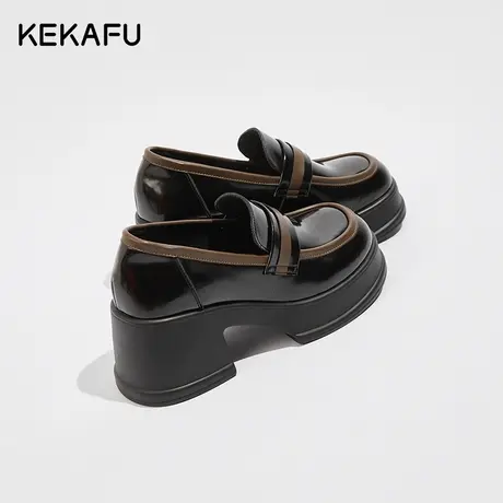 珂卡芙真皮厚底乐福鞋女2023新款学院风小皮鞋jk鞋粗跟高跟鞋单鞋商品大图
