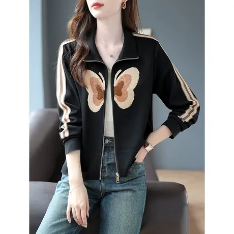 宝诗黎翻领休闲短款外套拉链开衫气质外搭上衣2023年新款秋季女装商品大图