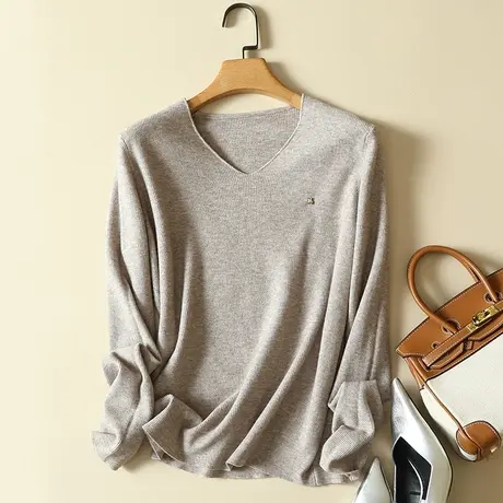 V领毛衣女安迪绒2023秋冬新款长袖内搭套头宽松针织打底衫女上衣图片