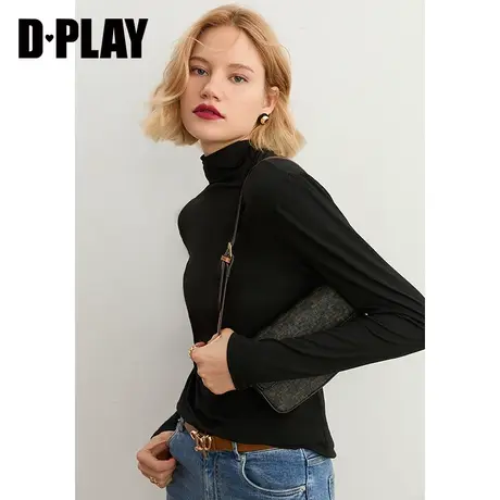 DPLAY【惠品】2023秋新经典黑半高领小衫简约通勤面膜衣打底上衣商品大图