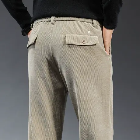 卡其色宽松直筒运动男裤2023年新款男士灯芯绒休闲裤子秋冬款男装商品大图