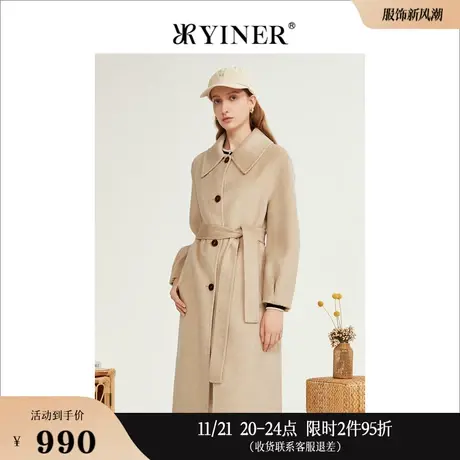 YINER音儿线上专选女装冬季骆驼绒绵羊毛双面毛呢大衣翻领外套商品大图