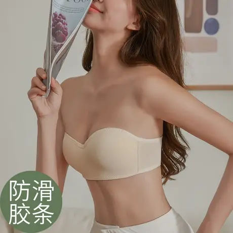 无肩带内衣女小胸聚拢无钢圈文胸夏季隐形防滑抹胸薄款无痕裹胸贴商品大图