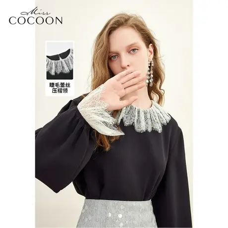 MISSCOCOON千金玛德琳蕾丝雪纺衫女2023秋季新款别致小衫上衣冬商品大图