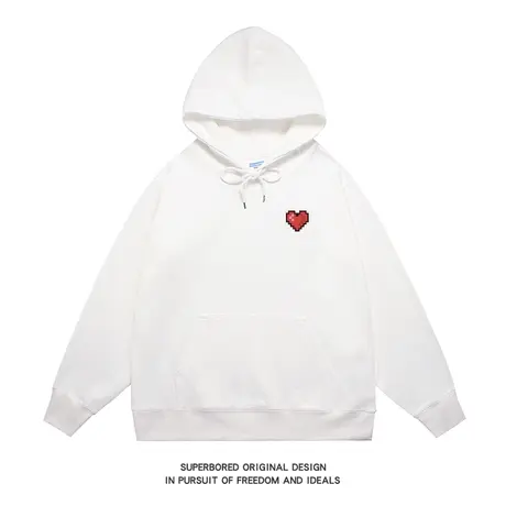 趣味简约像素风小爱心印花连帽卫衣男女情侣装秋季宽松休闲帽衫商品大图