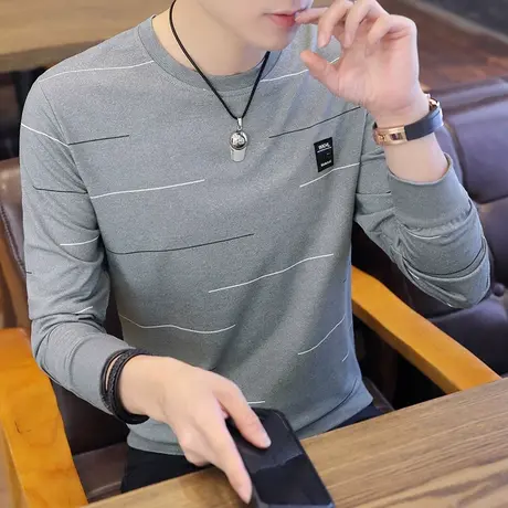 圆领长袖T恤男秋季新款韩版潮流修身体恤打底小衫薄款休闲卫衣ins图片