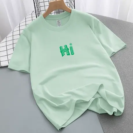 重磅美式t恤男短袖纯棉圆领上衣服夏季字母印花全棉体恤宽松半袖图片