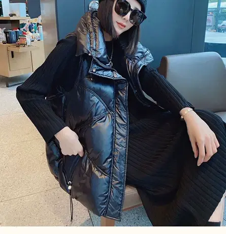 羽绒棉马甲女2023年秋冬季宽松立领无袖背心马夹外穿面包服外套潮图片