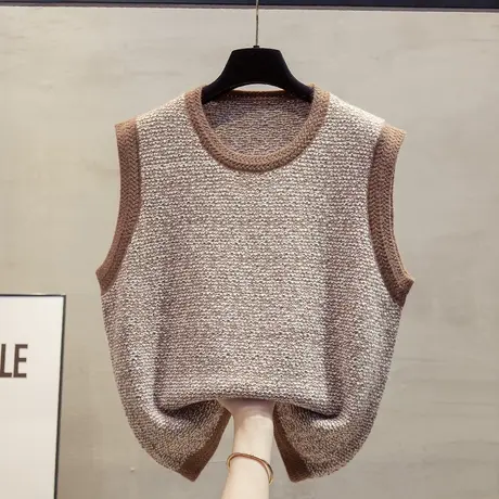 复古圆领针织马甲背心女2023秋装新款宽松外穿马夹叠穿毛衣坎肩潮商品大图