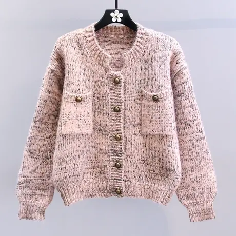 小香风复古慵懒风毛衣外套女秋冬2023新款宽松圆领长袖针织开衫商品大图