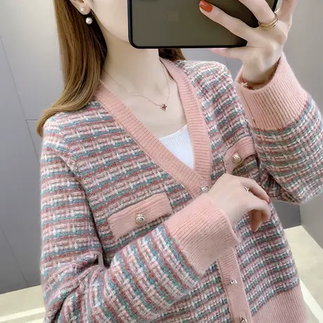 春装2022年新款女上衣小香风针织开衫毛衣外套女小个子早春流行潮商品大图