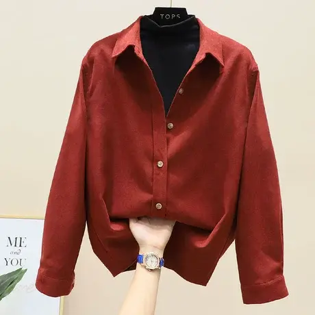 灯芯绒衬衫女2023年春秋装新款复古港味宽松慵懒风洋气百搭上衣潮商品大图