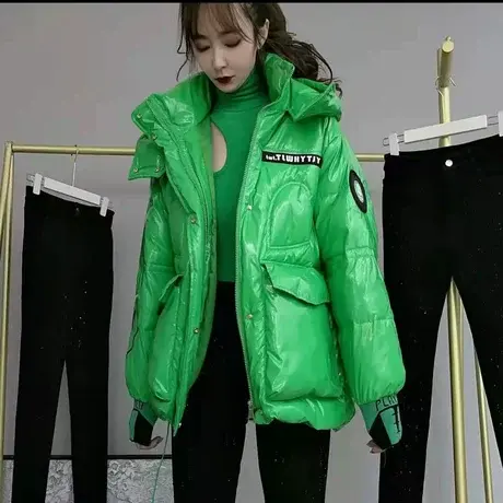 2023欧洲站新款亮面免洗羽绒棉服女中长款爱心刺绣字母款棉服洋气图片