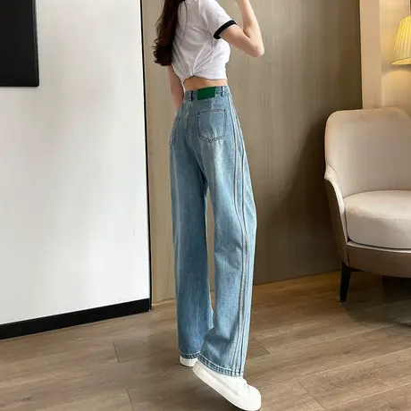 阔腿牛仔裤女2023年春秋新款高腰窄版宽松显瘦复古水洗直筒拖地裤商品大图