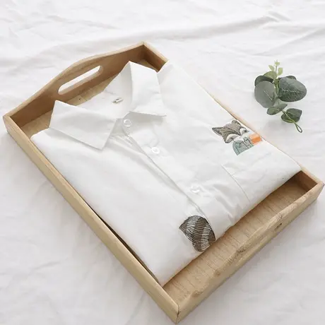 春秋新款文艺小清新刺绣白衬衫女装长袖打底衬衣百搭纯棉休闲学生商品大图