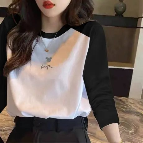 纯棉春装打底衫宽松内搭显瘦上衣2023春秋款时髦洋气长袖t恤女潮图片