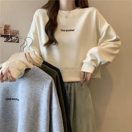 卫衣女2024秋季新款薄款宽松圆领上衣韩版休闲百搭短款无帽外套潮图片