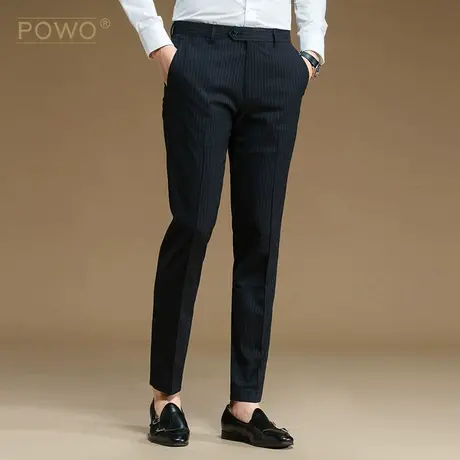 POWO西裤男商务正装修身休闲条纹西服裤子宽松春季免烫职业西装裤图片