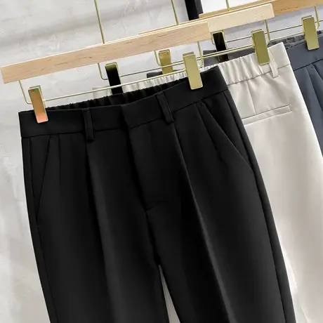 半松紧腰男士垂坠感小直筒西裤简约丝光高档休闲锥形裤韩版九分裤商品大图