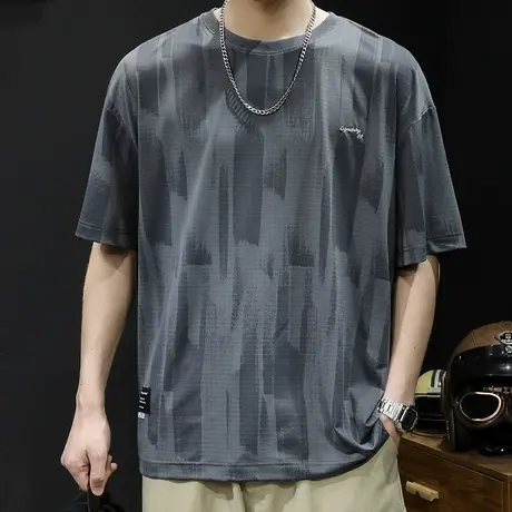 凉感冰丝短袖t恤男士宽松大码潮牌夏季2024新款男款男装速干体恤商品大图