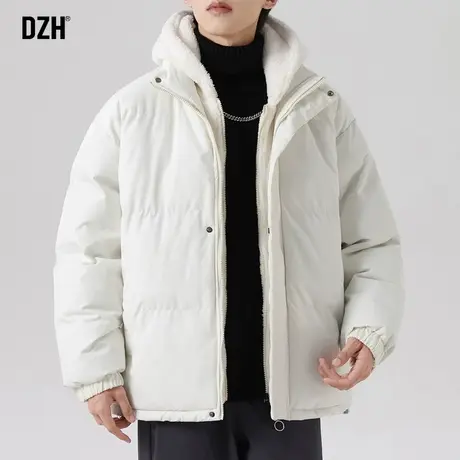 男士白色棉服男冬季加厚棉袄2024新款情侣学生假两件棉衣外套男款商品大图