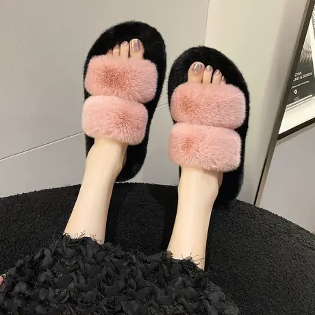 毛毛拖鞋女外穿秋冬2024年新款网红厚底一字拖女仙女风棉拖ins潮商品大图