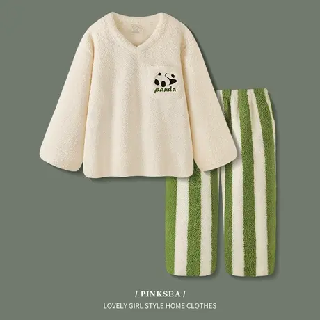 Pinksea珊瑚绒睡衣女2023年新款加厚保暖秋冬长袖大码家居服套装商品大图