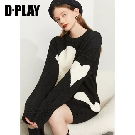 DPLAY撞色爱心小圆领套头毛衣连衣裙商品大图